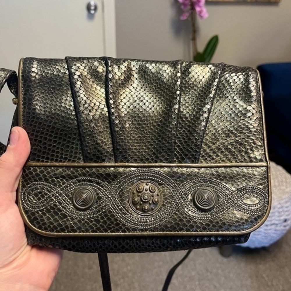 Vintage Leather Snake Crocodile Texture Embroidery and Bronze Detail by SHARIF 9
